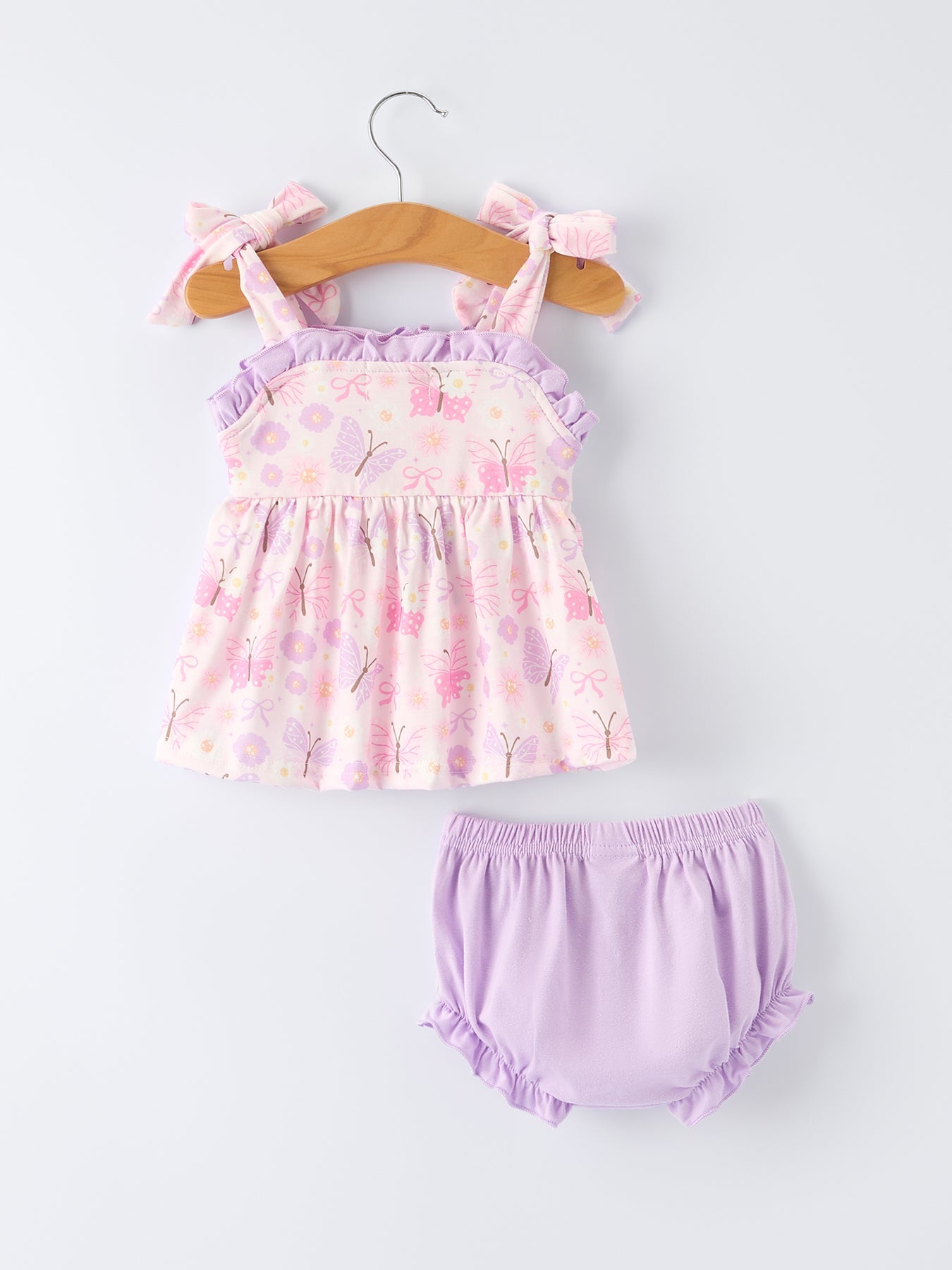 Butterfly Embroidery Smocking Bow Baby Girls Bloomers Set
