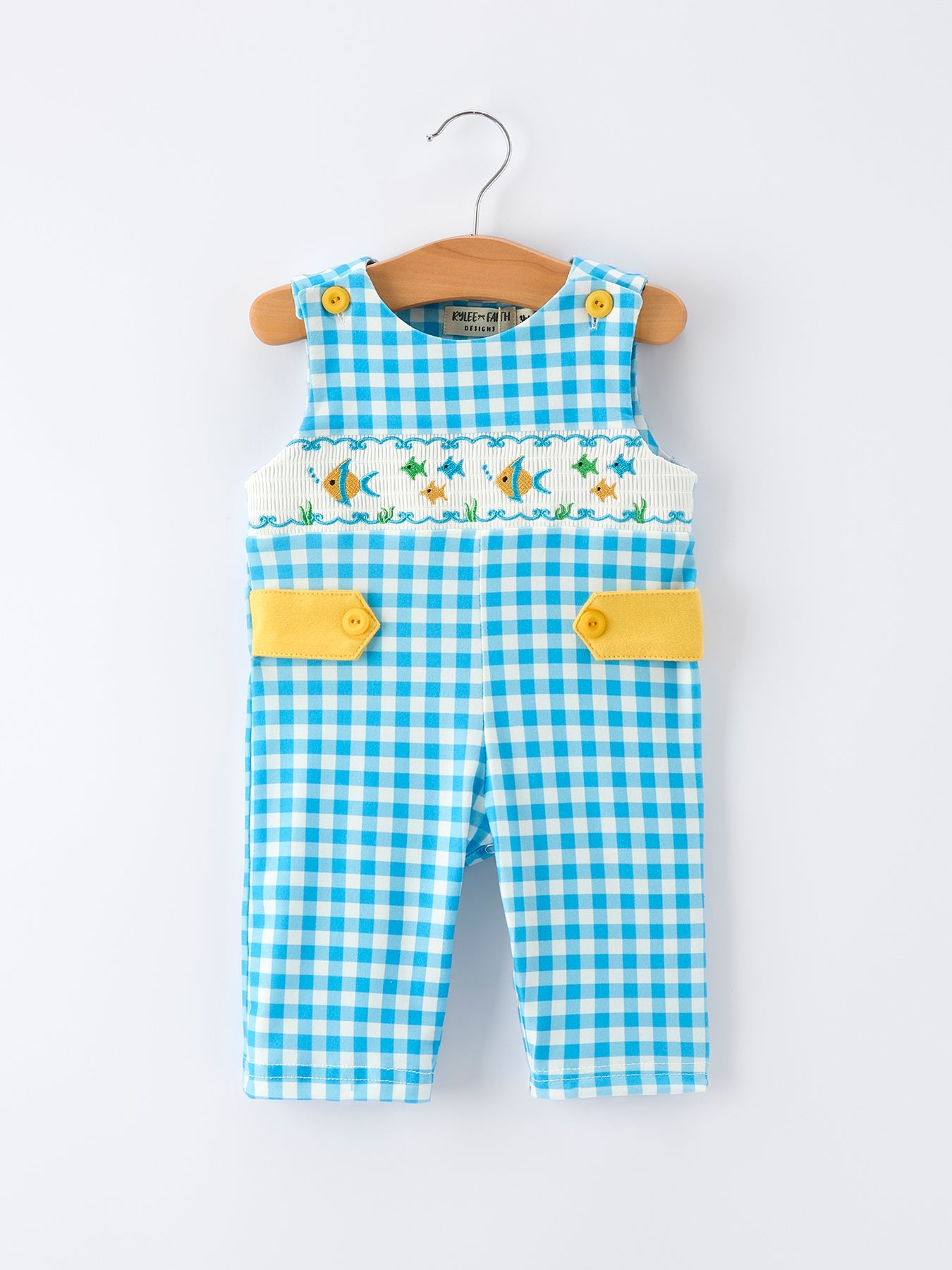 Fish Embroidery Smocking Plaid Baby Boy Romper