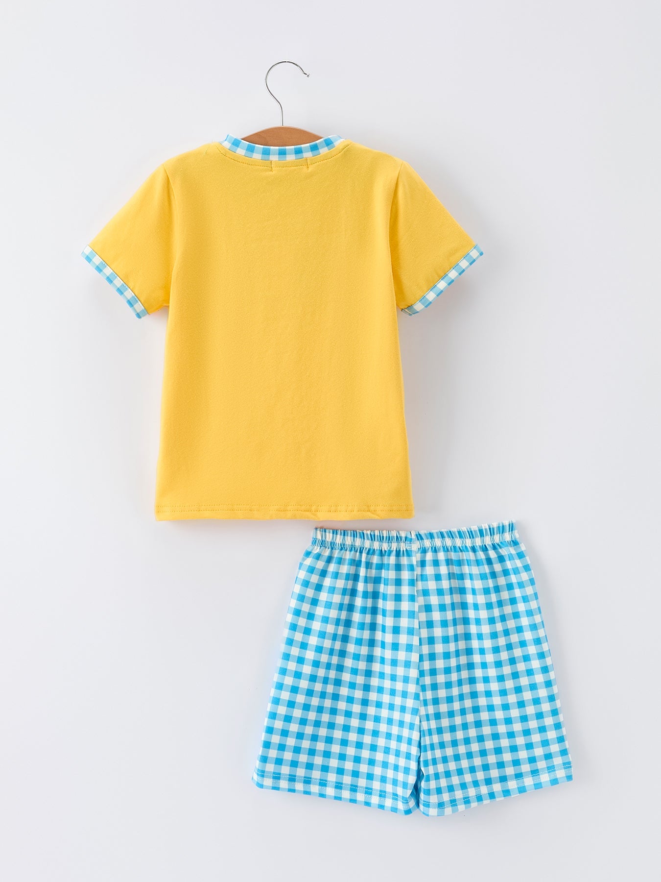 Fish Embroidery Smocking Plaid Boys'Set
