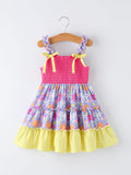 Summer Floral Girls Bow Ruffle Smocked Dress