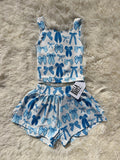 Blue Tide Bows Yoga Short Set