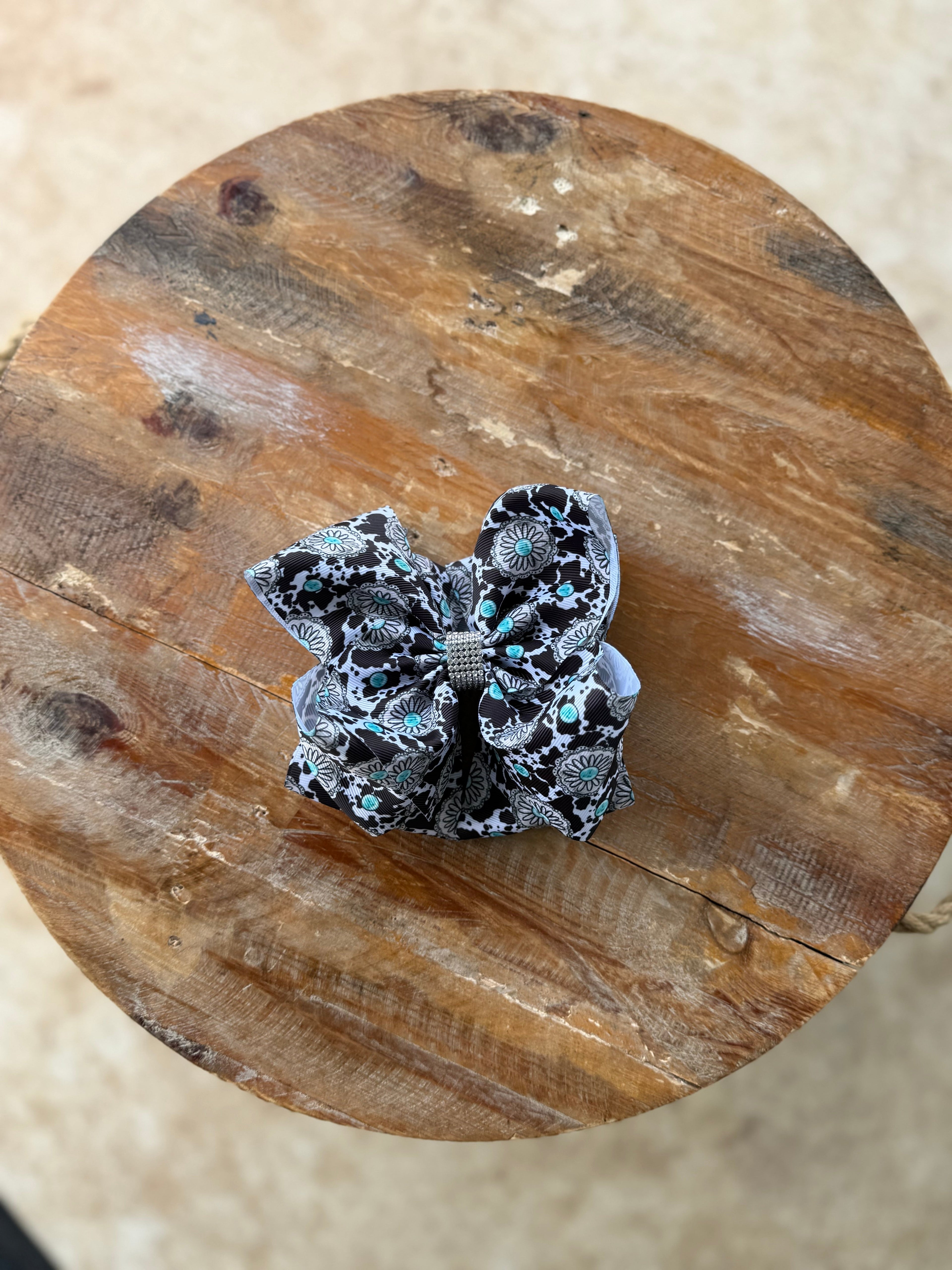 Printed 7.5 inch bedazzled hair bows