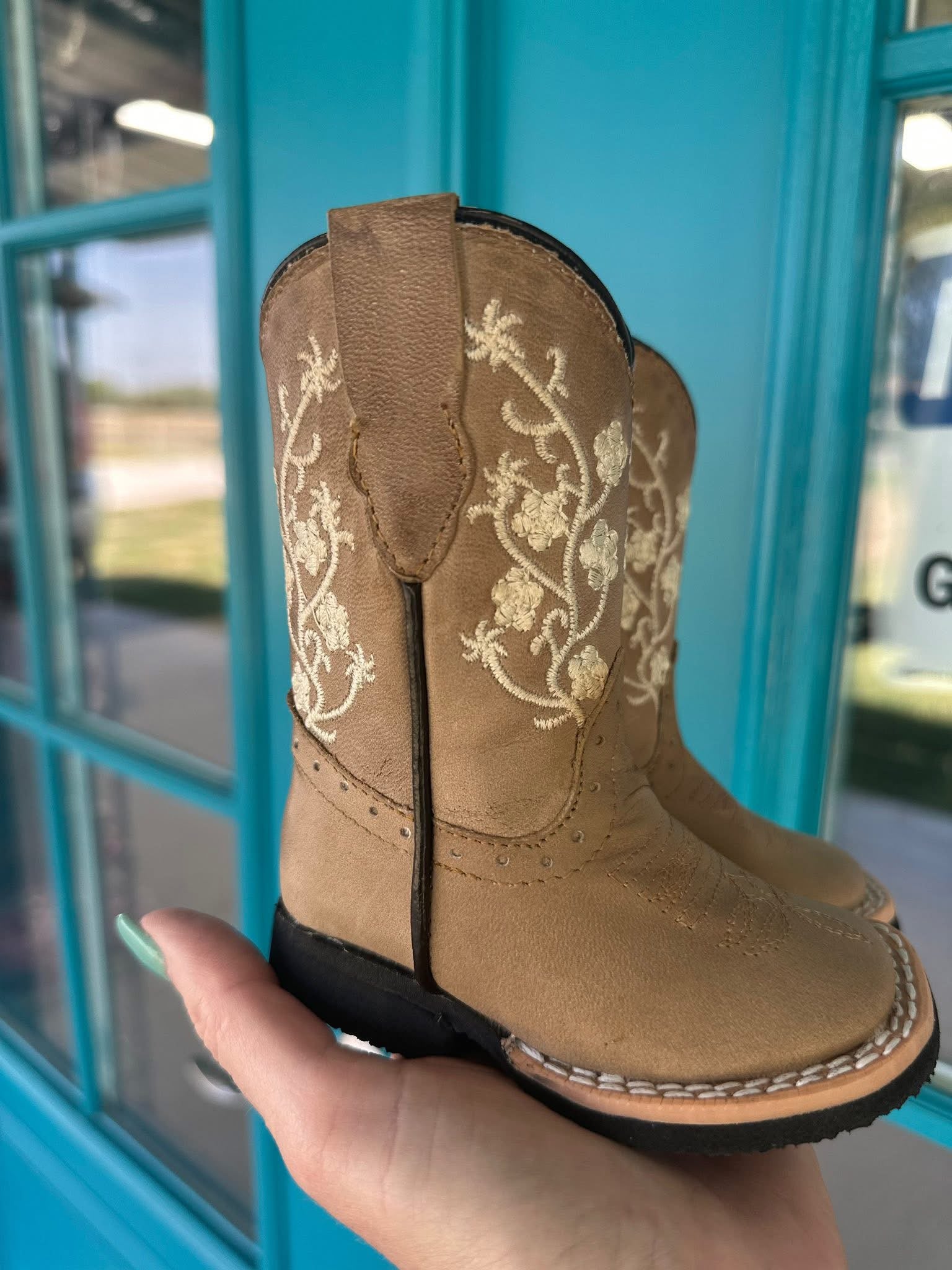 Tan with floral boots