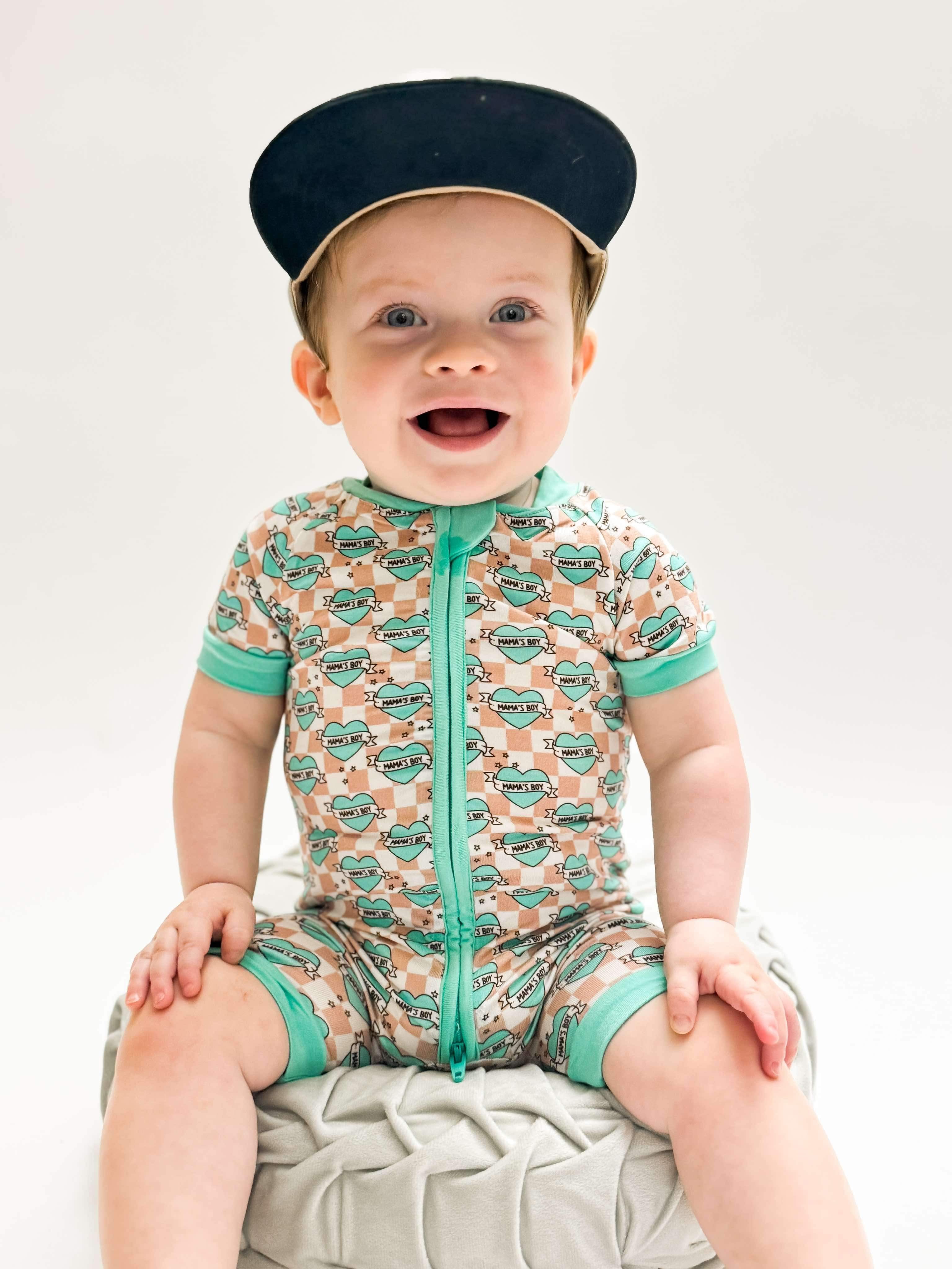Checkered Mama's Boy Bamboo Shortie Romper (FINAL SALE)