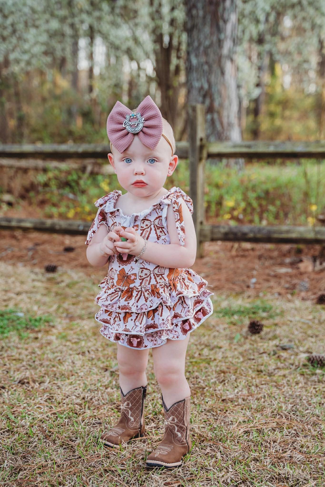 Pink cows ruffle romper