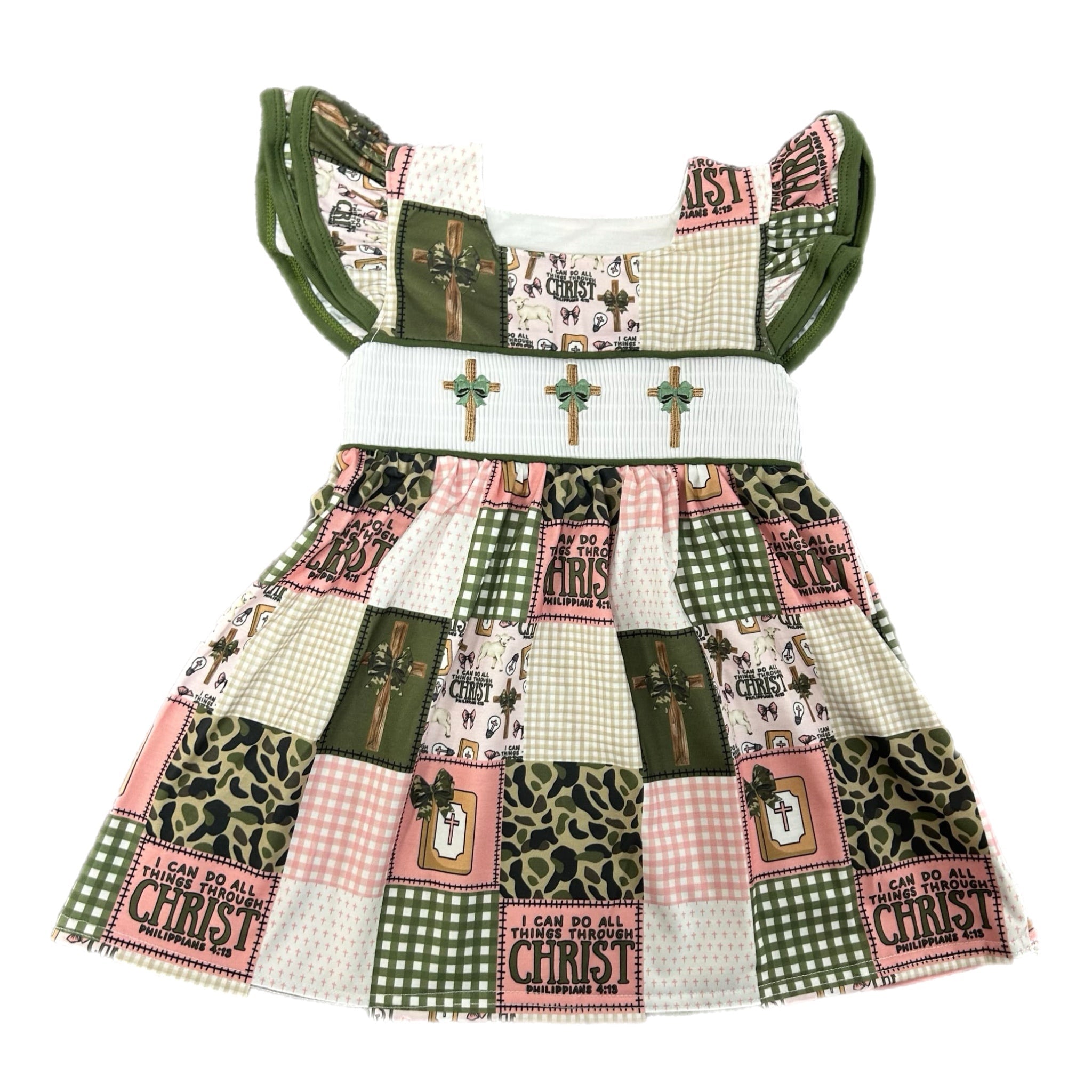 Smocked camo cross Dress